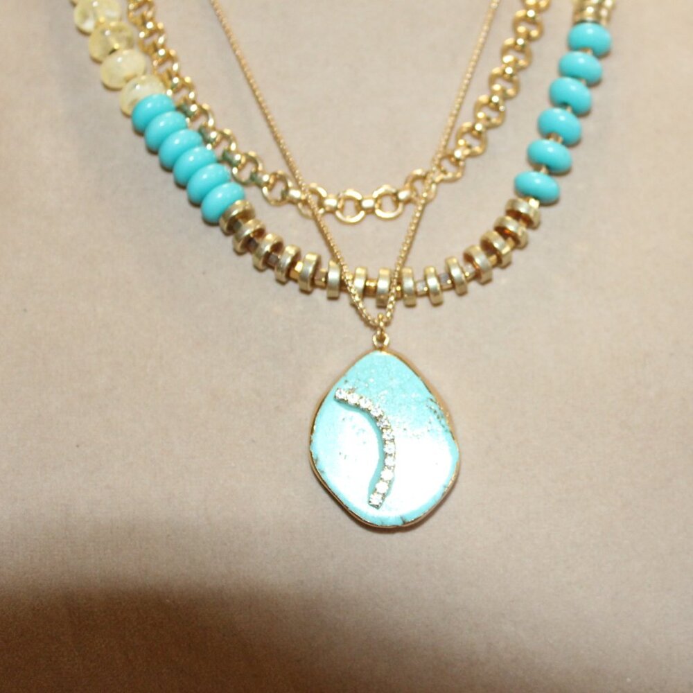 NWT Lane Bryant Triple row, faux turquoise necklace. NICE! - Picture 2 of 6